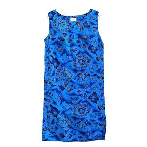 Ui-Maikai Hawaiian Blue Floral Sleeveless Midi Dress Vintage 1960s Size Small